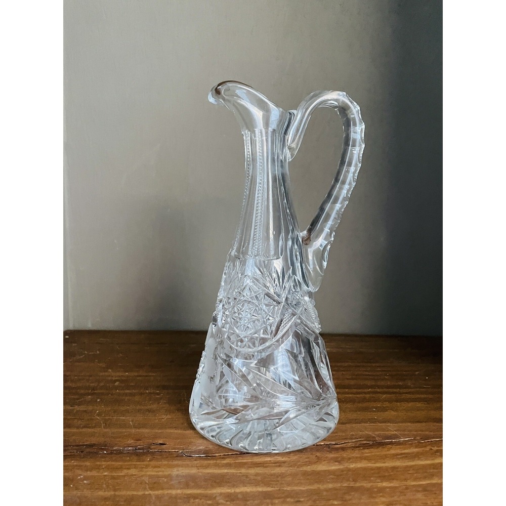 American Brilliant SIGNED Vintage Small PITCHER Crystal Cut Glass 8.5" Tall